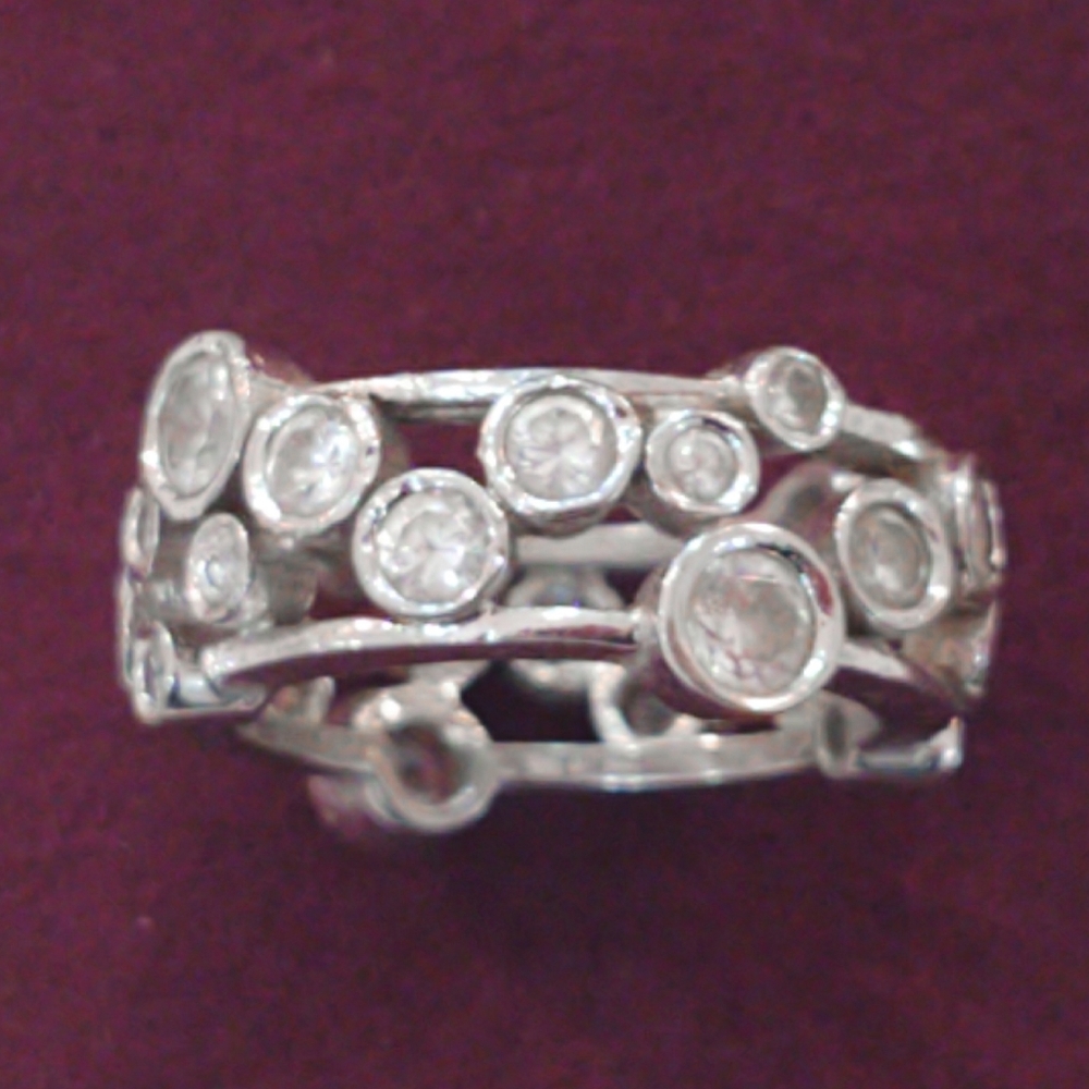 Vintage Silver Multiple Rhinestone Ring Size 8 - image 3